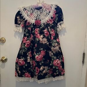 Jessica McClintock Black and Pink Floral Lace Dress